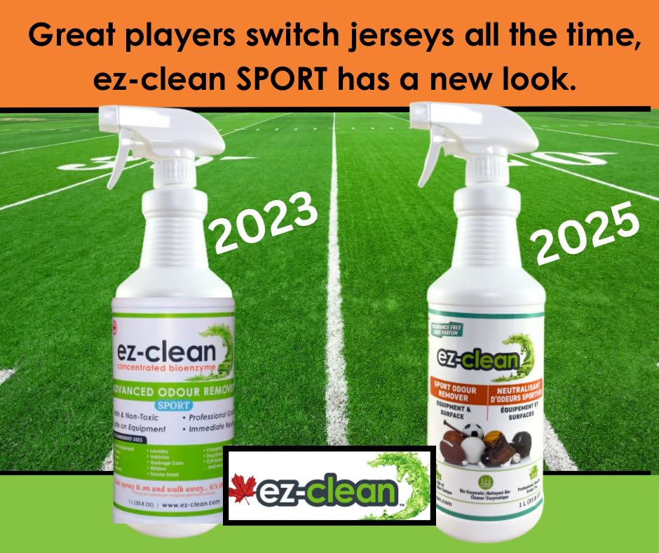 ez-clean Odour Remover- Highly Concentrated Bio Enzyme - Sport Odour Eliminator for Hockey, Soccer and all sport equipment. 1 L Spray