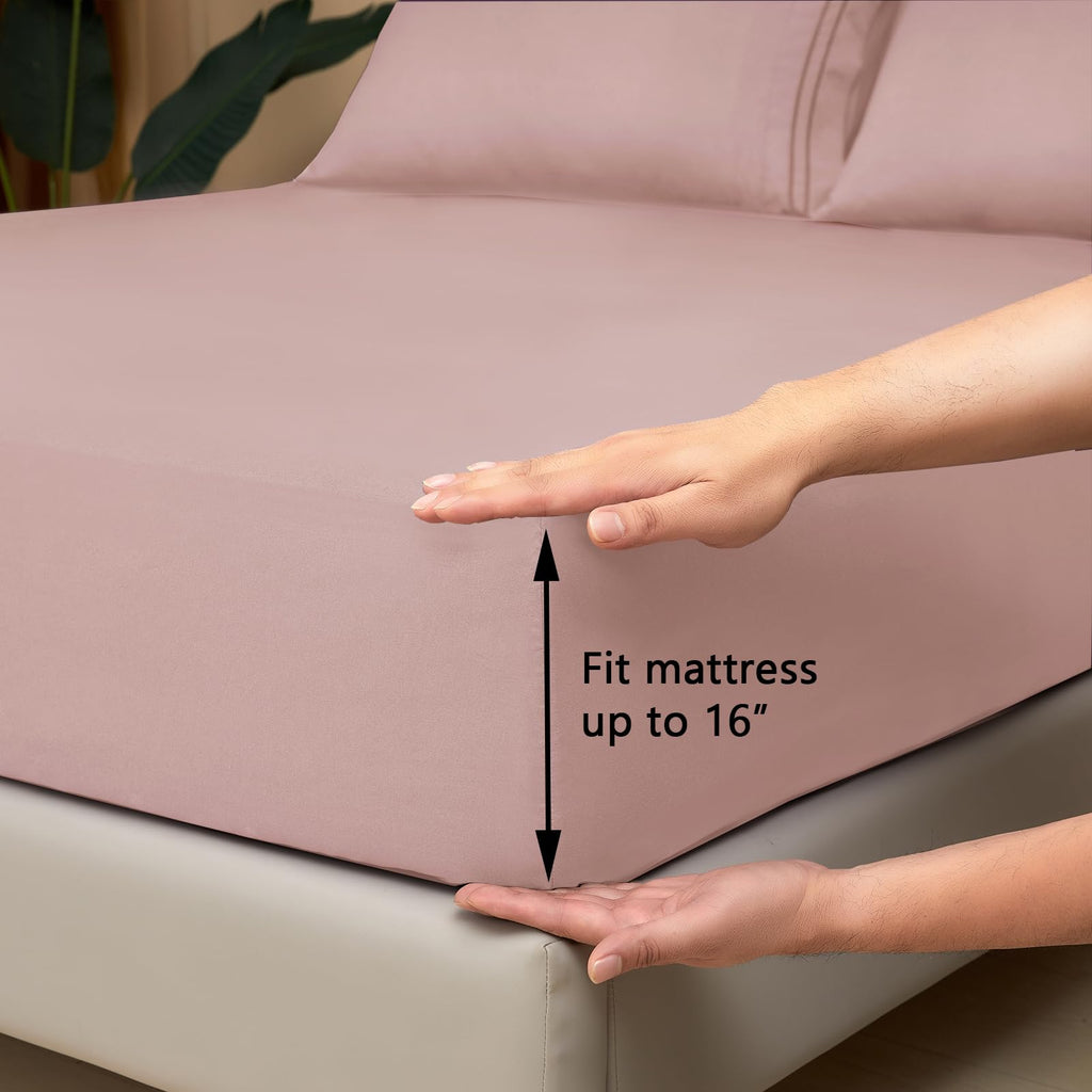 Mejoroom Queen Size Sheet Set - Hotel Luxury 1800 Bedding Sheets & Pillowcases - Deep Pocket Fitted Sheet, Soft, Breathable, Wrinkle & Fade Resistant - 4 Piece (Queen, Dusty Pink)