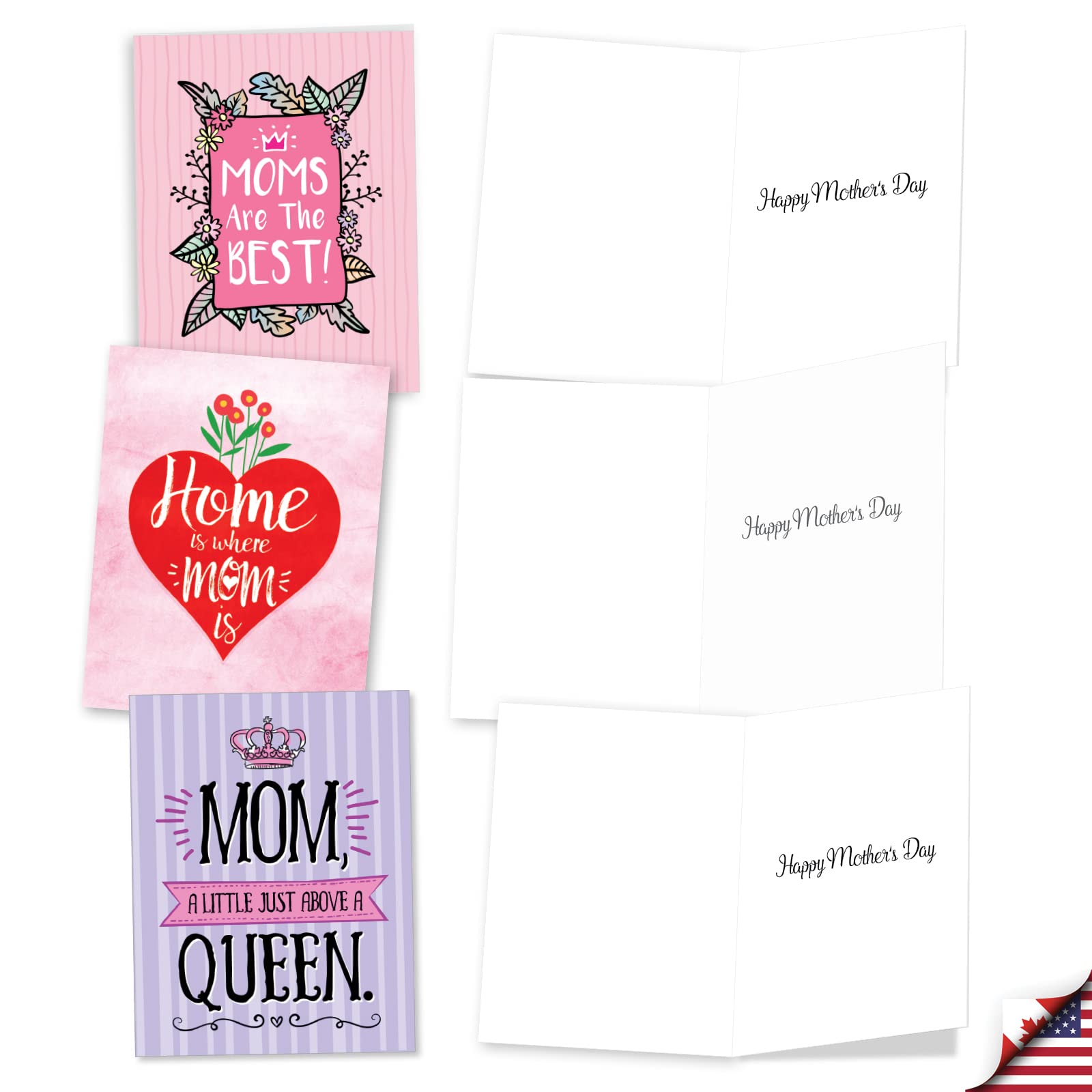The Best Card Company 36 Assorted Mother's Day Notecards Bulk Box Set 4 x 5.12 Inch w/Envelopes (12 Designs, 3 Each) Greeting Card Pack for Daughter, Girlfriends - Mom Notes AM3138MDG-B3x12