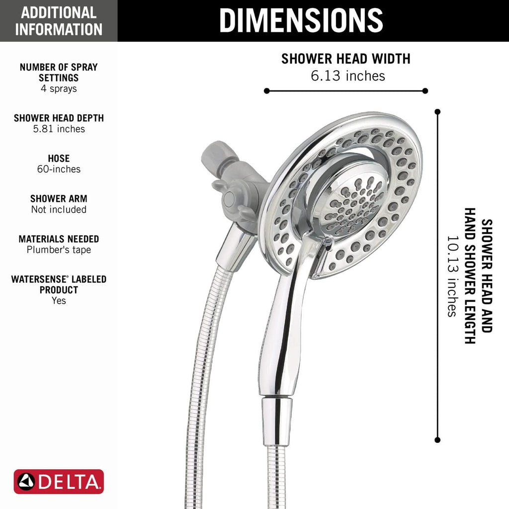 Delta Faucet Shower Head, 4-Setting In2ition, 2-in-1 Shower Head with Handheld Spray, Chrome