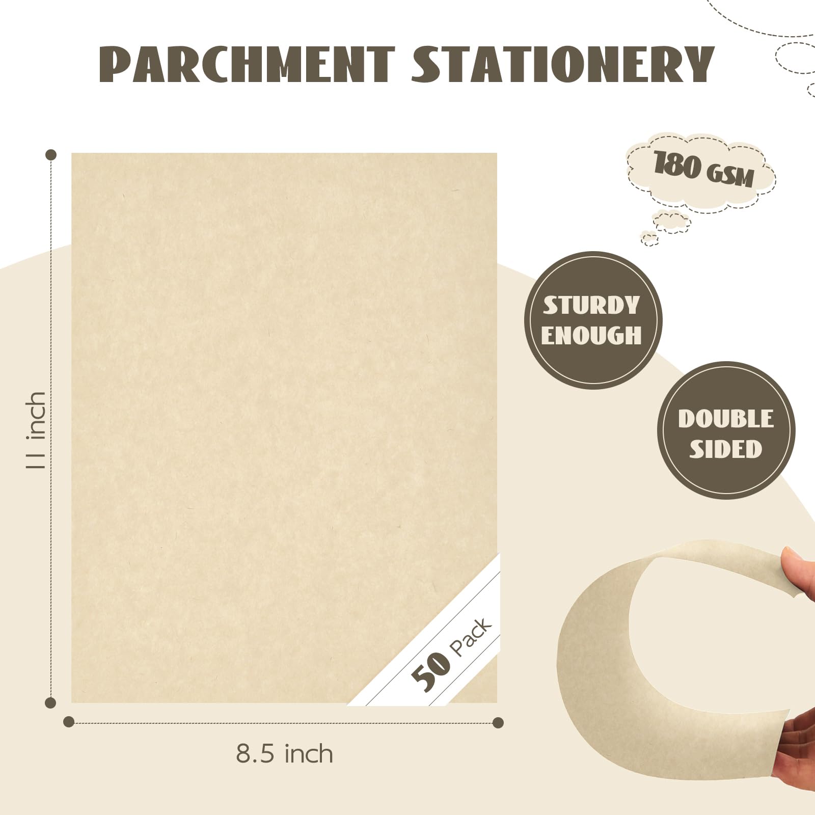 50 Sheets Cream Parchment Cardstock 8.5 x 11, Goefun Off White Parchment Paper, 65lb Cover (180 gsm) Ivory Blank Certificate Paper Cardstock for Invitations, Crafts, Menus, DIY Cards