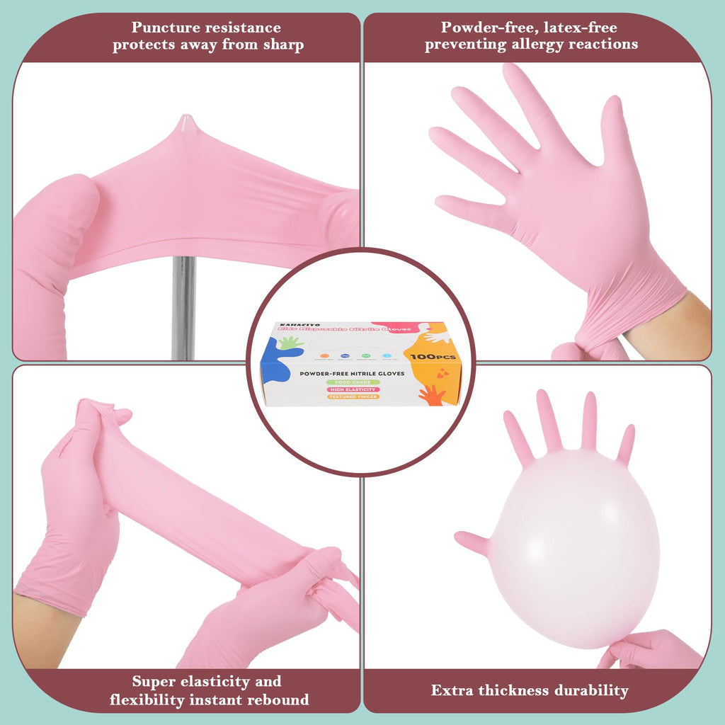KAHACIYO Kids Nitrile Gloves, Disposable Nitrile Gloves for 4-10 Years - Latex and Powder Free -Kid Size for Cooking, Gardening Crafting, Painting, Cooking, Cleaning(100PCS)