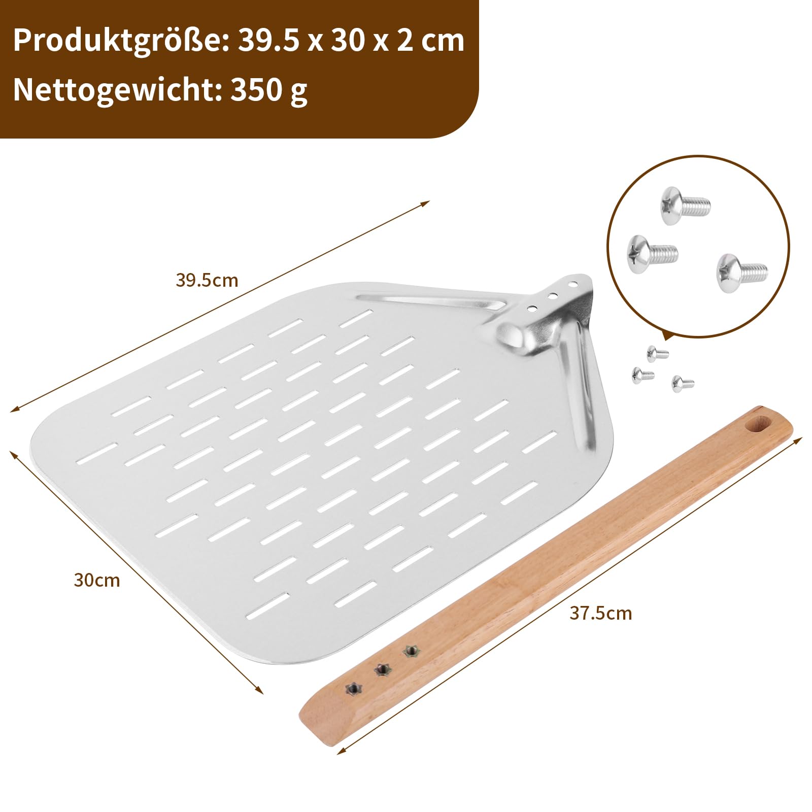 Pizza Peel Pizza Shovel 40 x 30 cm 12 Inch Pizza Pusher Easy Glide on Pizza Stone Perforated Pizza Peel with Large Surface and Removable Handle