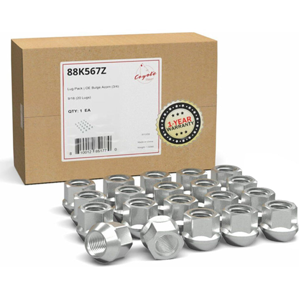 Wheel Accessories Parts 20 Pcs 9/16"-18 Thread Open End Bulge Acorn 21mm 0.84" Long Lug Nuts Zinc 3/4" 19mm Hex Fits Dodge Durango Dakota Ram 1500