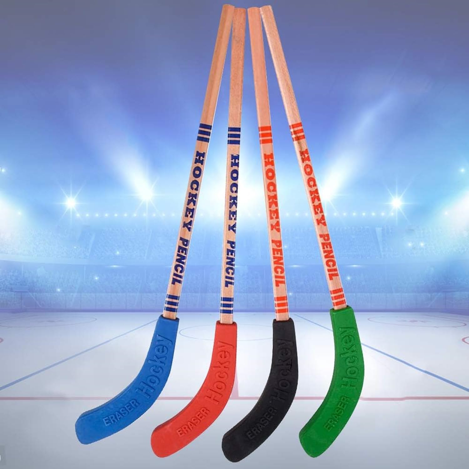 Mtxorvix 12 Pcs Hockey Pencils and Erasers - 9 Inch Stick Sports Theme Party Supplies, Fun Cool Pencils for Fans