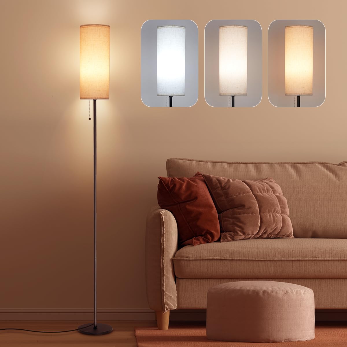 IPARTS EXPERT Floor Lamps for Living Room, Modern LED Standing 78" Tall Lamp Reading Light 3 Color Temperatures Adjustable Bedside Lamps for Bedroom Office Decor