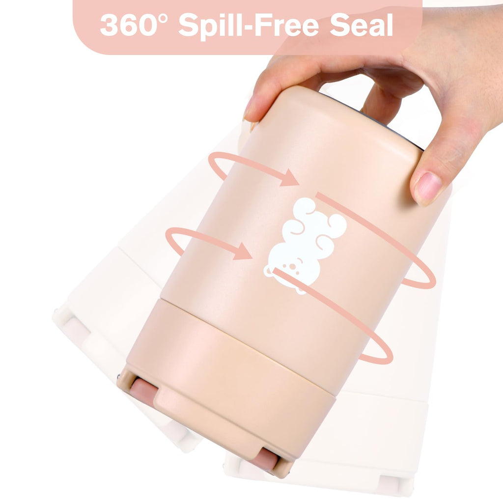 Thermo Food Container - 600ML Insulated Lunch Box with Foldable Fork& Spoon, Leak Proof Food Thermo, Portable Wide Mouth Soup Container for Outdoors, Indoors, Office, Picnic (Pink)
