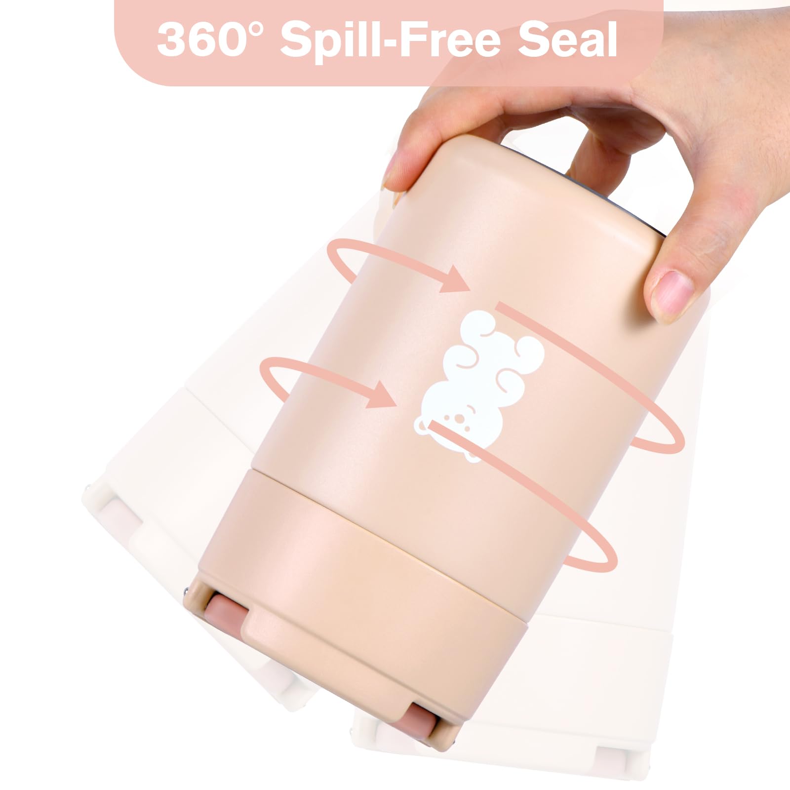 Thermo Food Container - 600ML Insulated Lunch Box with Foldable Fork& Spoon, Leak Proof Food Thermo, Portable Wide Mouth Soup Container for Outdoors, Indoors, Office, Picnic (Pink)