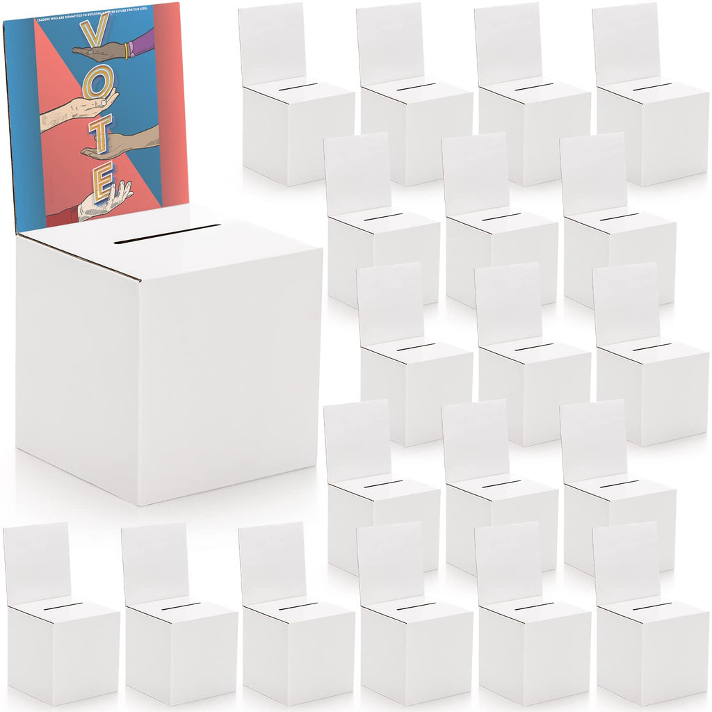 Cedilis 20 Pack Cardboard Ballot Boxes for Ticket, 6x6x6 Inches Raffle Box, Suggestions Voting Donation Boxes with Slot and Header for Charity, White