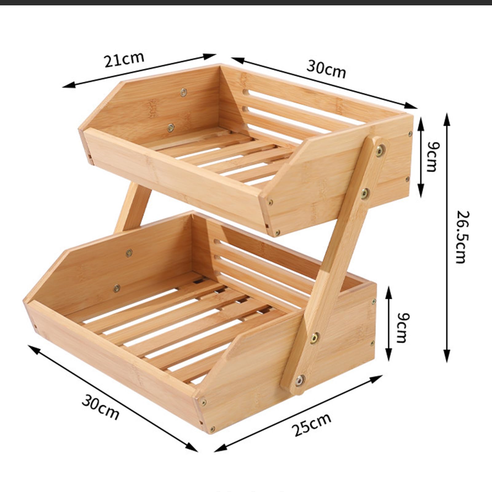 Bamboo Fruit Basket, 2-Tier Storage Stand Holder for Kitchen Countertop, Large Capacity Organizer for Fruits and Vegetables, Natural