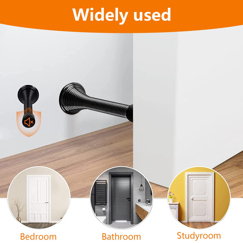 Spring Door Stopper, 12 Pcs Wall Mounted Spring Doorstop, Spring Door Stop for Walls, Black