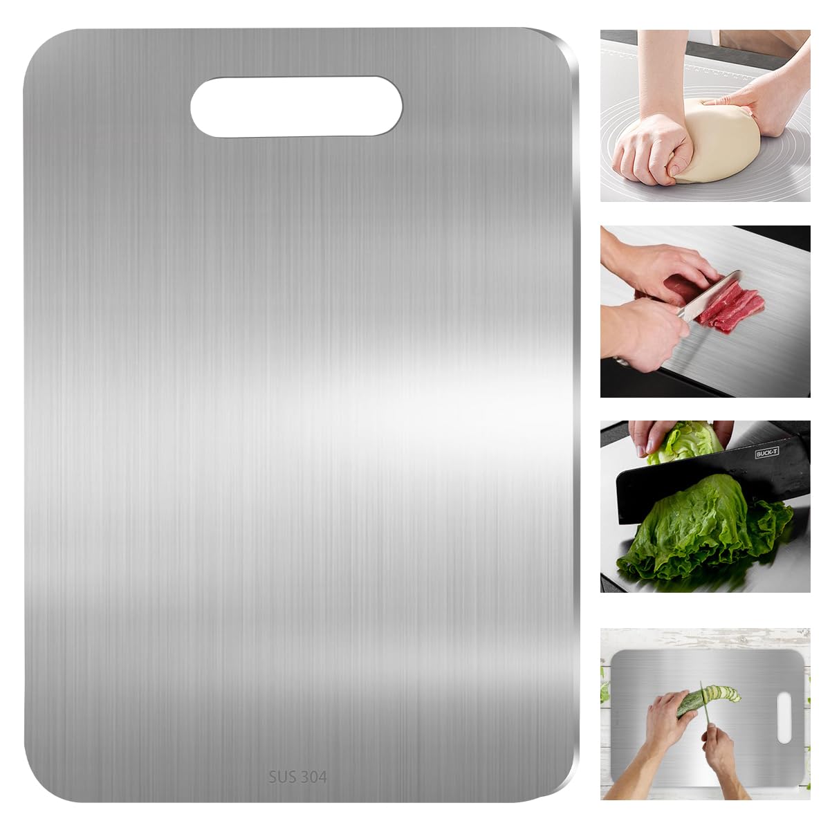 304 Stainless Steel Cutting Board, Double-Sided Stainless Steel Chopping Board for Kitchen Dishwasher Safe Ideal Food Grade Cutting Boards for Cutting Meats Fruit & Vegetable(13.3 * 9.1 in)