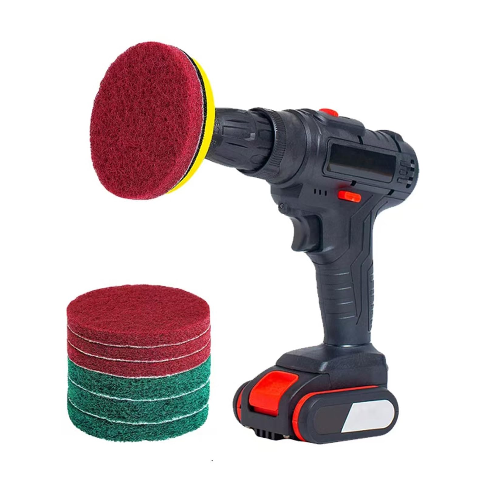 4 inch drill Power Brush Tile Scrubber Scrub Pad 2 different stiffness 4 inch pad Holders with 6 scrub pads Heavy Duty bath and tile cleaner for perfect cleaning of large flat areas drill not included