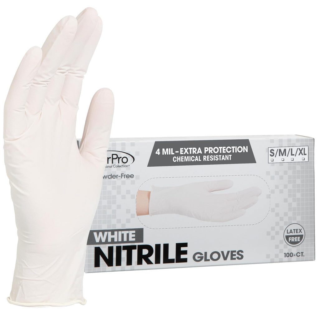 ForPro Professional Collection Disposable Nitrile Gloves, Chemical Resistant, Powder-Free, Latex-Free, Non-Sterile, Food Safe, 4 Mil, White, Small, 100-Count