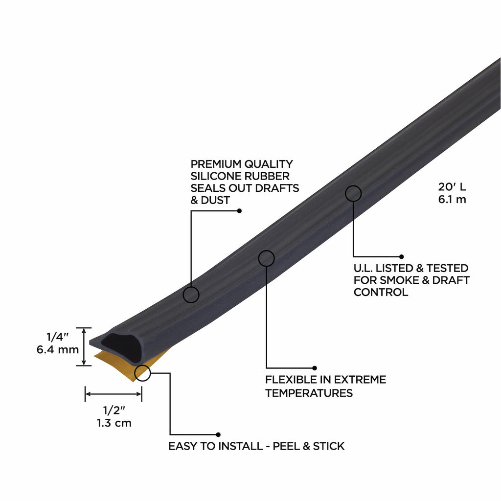 M-D Building Products 68668 Highly Durable Silicone Rubber Gasket Seal for Doors and Windows, Flexible in Extreme Temperatures, Ideal for Indoor and Outdoor Use, No Hardware Required (Black) (20 ft)