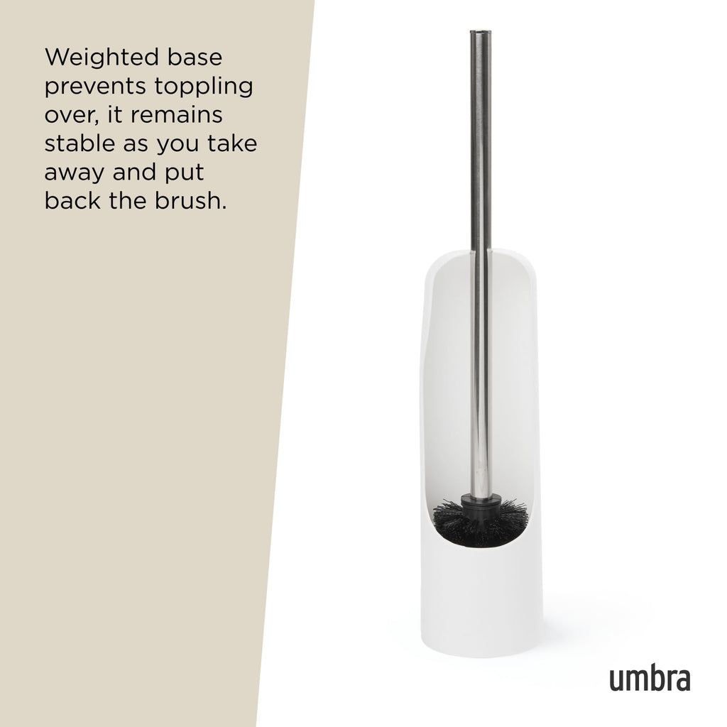 Umbra Touch Toilet Brush with Holder/Stand – Durable, Slim Cleaning Tool with Dense Bristles – Removes Stubborn Stains, White