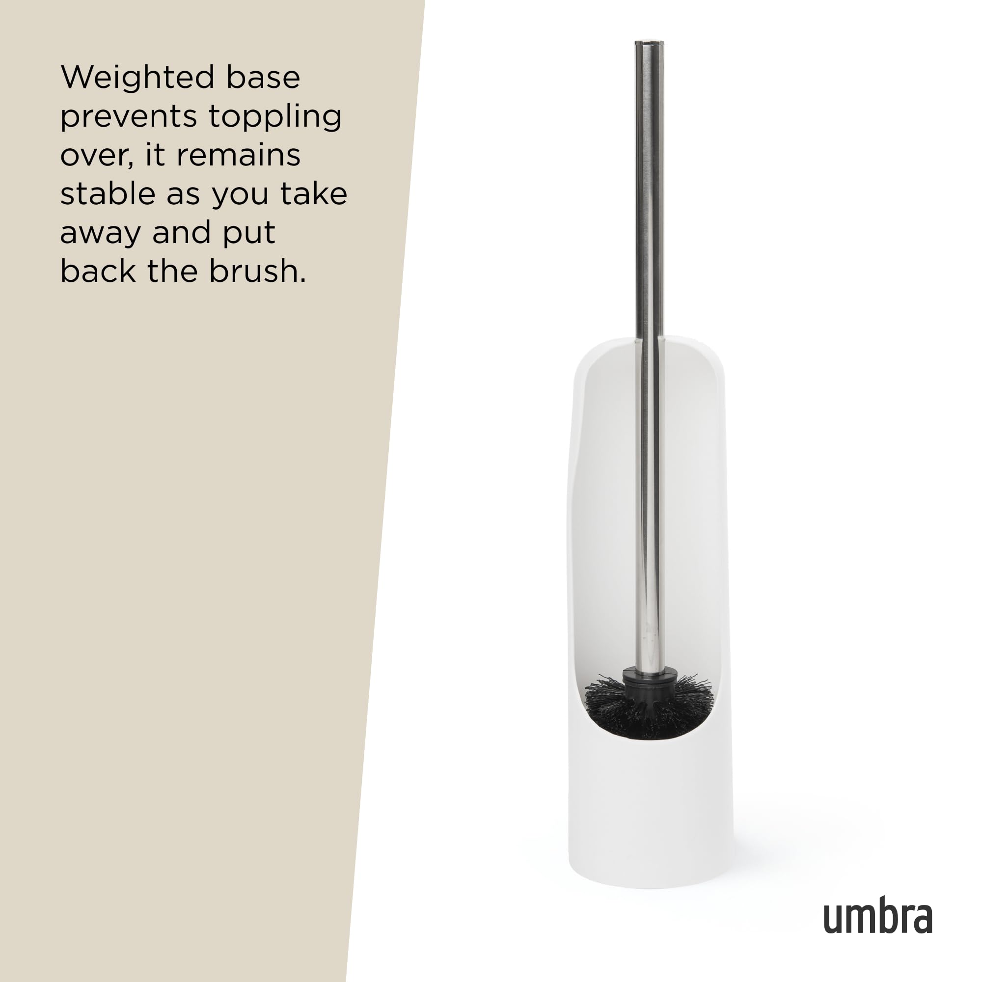 Umbra Touch Toilet Brush with Holder/Stand – Durable, Slim Cleaning Tool with Dense Bristles – Removes Stubborn Stains, White