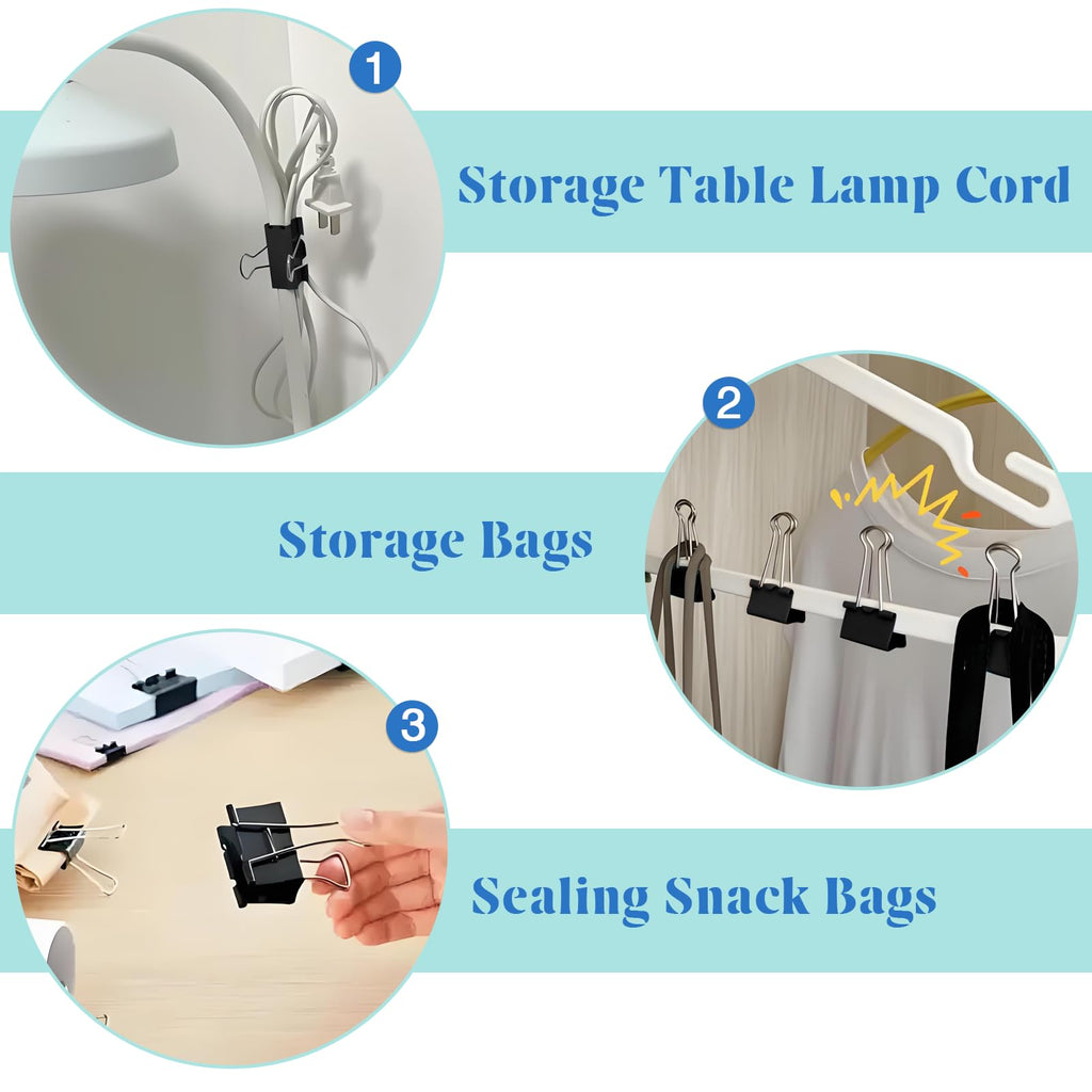 VEGCOO 140 PCS Black Paper Binder Clips, Assorted Sizes Bulldog Clips, Metal Binder Clip, Binder Clips Medium Size, Paper Clips Clamps for Home School Business Office Supplies(32/25/19/15mm)