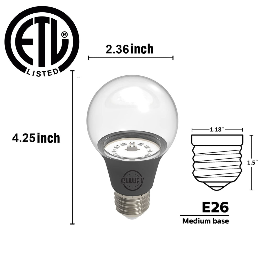 LED Black Light Bulbs, 6W (40W Equivalent) UVA Level 395-405nm, A19 E26 UV Black light Glow-in-the-dark for Body Paints, Birthday Party decoration , Fluorescent Posters, Club , Body Paints, Neon Posters - 4 Pack
