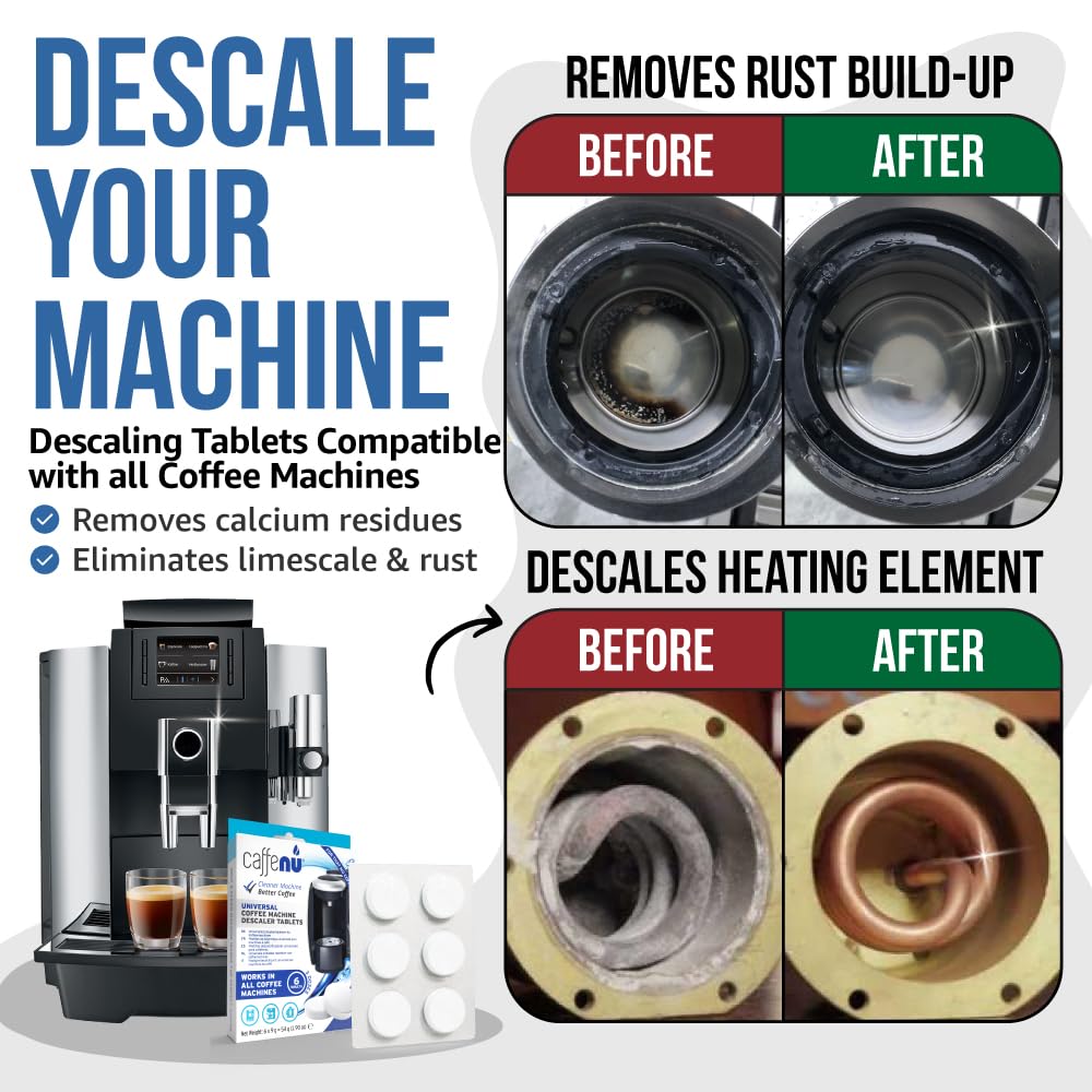 Descaling Tablets Pack of 6. Coffee Machine Descaler Tablets. Compatible with Jura, Mellita, Siemens, Phillips and Saeco. Remove Limescale & Build-up. Complete the Barista Kit
