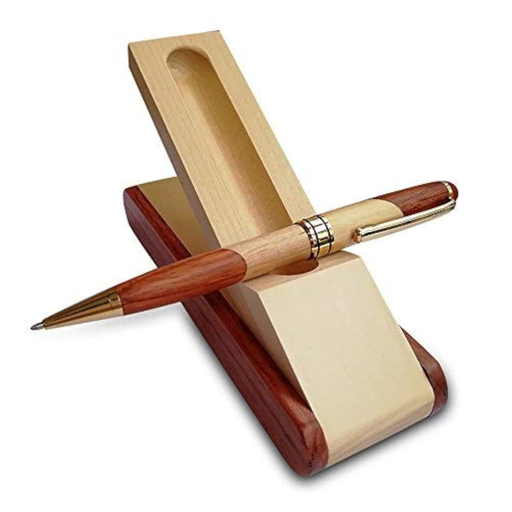 Luxury Wooden Ballpoint Pen Gift Set with Business Pen Case Display, Nice Writing Pen with Box and Gel Ink Refills Fancy Business Wood Pens Stand for Men Women Designer Cool Executive Pen