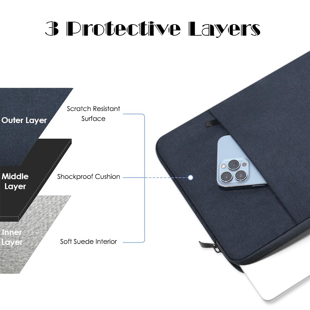 ProElife 13-Inch Laptop Sleeve Case for 2026-2022 MacBook Air 13.6 inch M5 M4 & MacBook Neo 13'' A18 Pro, Pro 13'' M2 Accessory Traveling Carrying Case Bag Cover with Small Bag (Navy Blue)