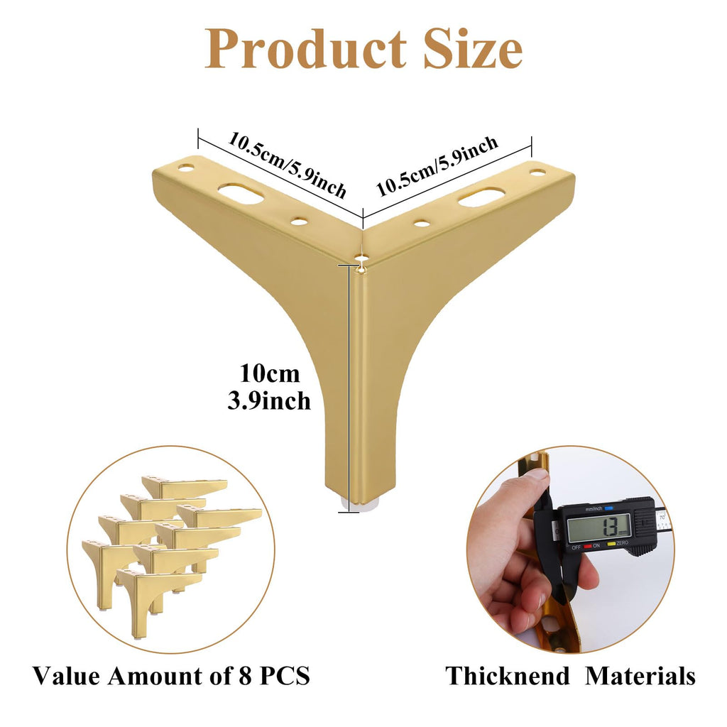 JMIATRY 8PCS Gold Metal Furniture Legs 4 Inches/ 10cm Metal Legs for Furniture Metal Couch Legs 4 inch Replacement Furniture Legs for Dresser Couch Cabinet Bed Chair