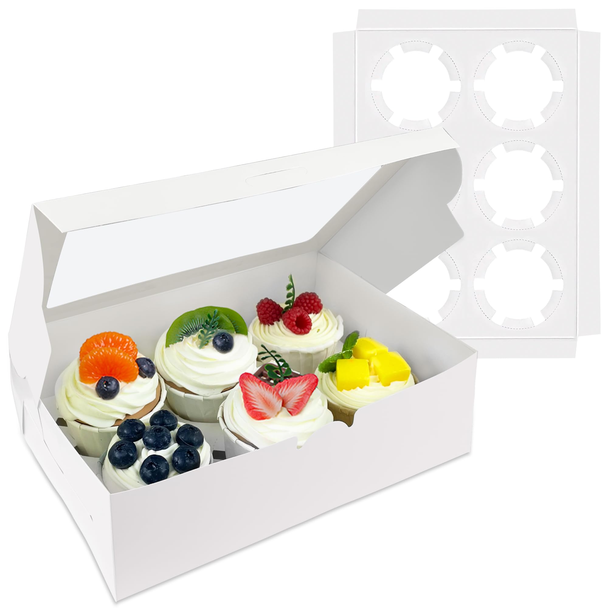 20 PCS White Paper Cupcake Boxes with 6 Cavity Cookie Gift Boxes with Clear Window 6 Treat Holder Cupcake Containers Bakery Cake Box for Birthday Party Bakery Supplies