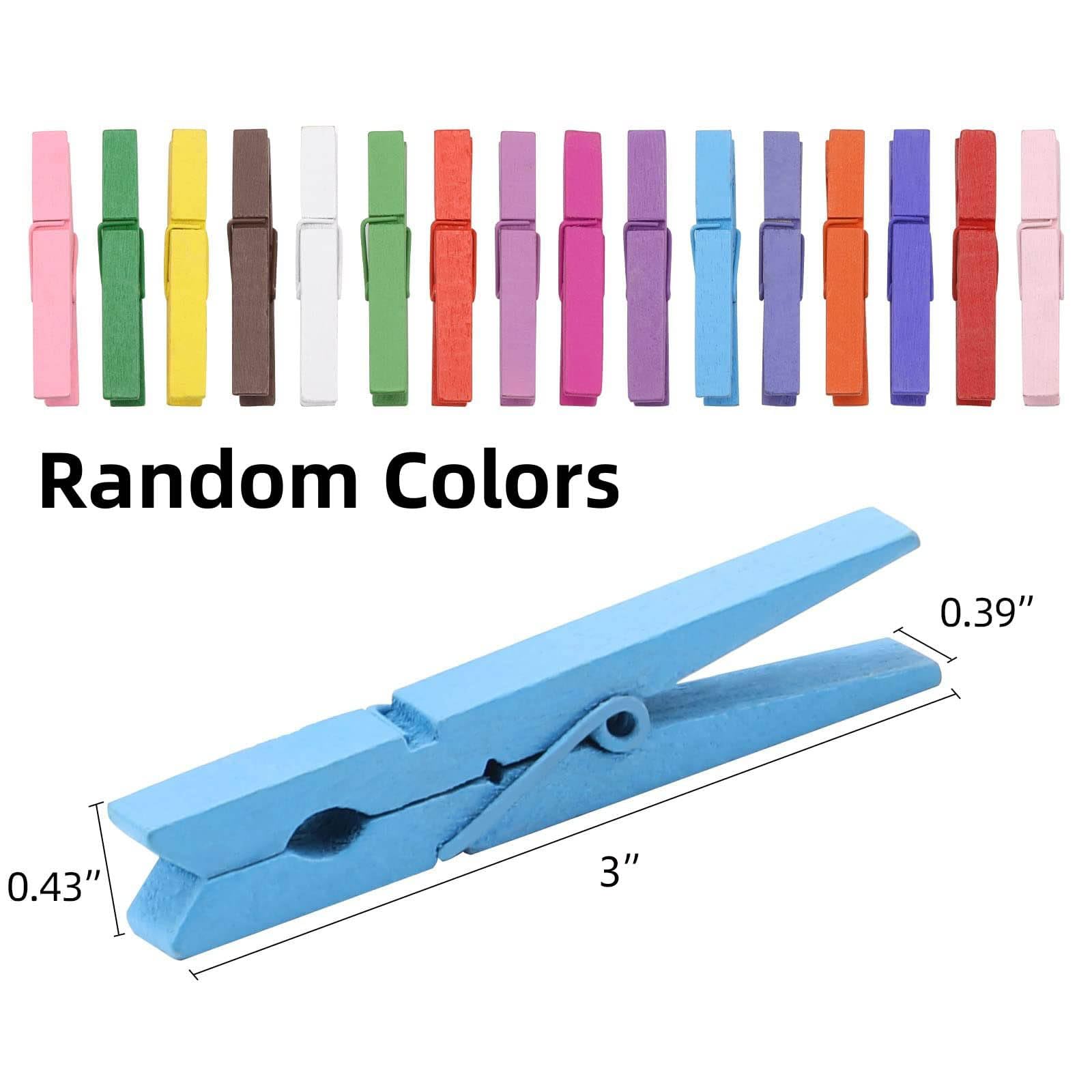200pcs Colored Clothespins Wooden Clothes Pins, Wood Clips for Crafts Pictures Classroom Photos, 3inch, Random Colors