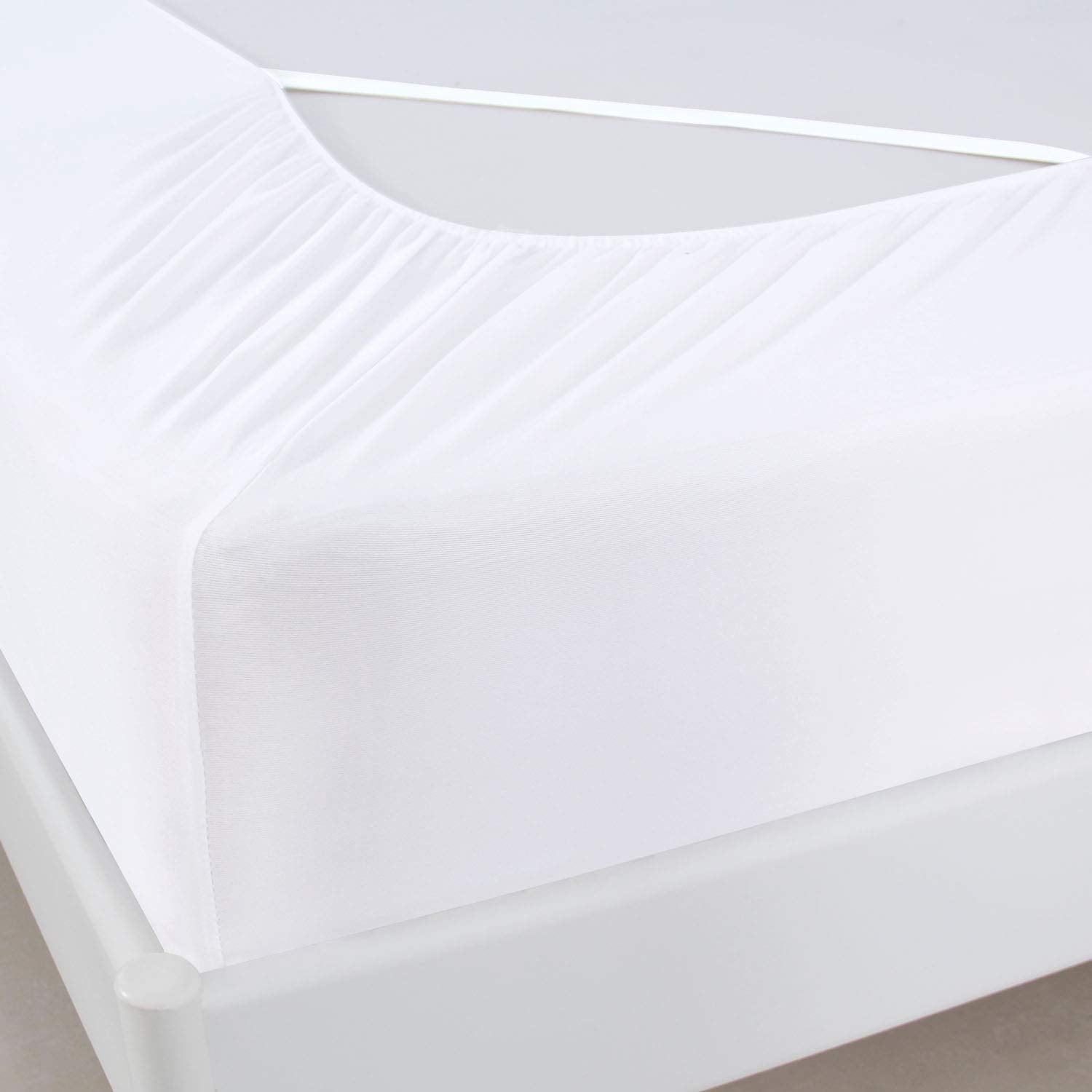 Box Spring Cover Queen Size,Elastic Fabric Wrap Around 4 Sides Bed Skirt,Sleek Alternative for Bed Skirts for Hotel/Home - Queen,White