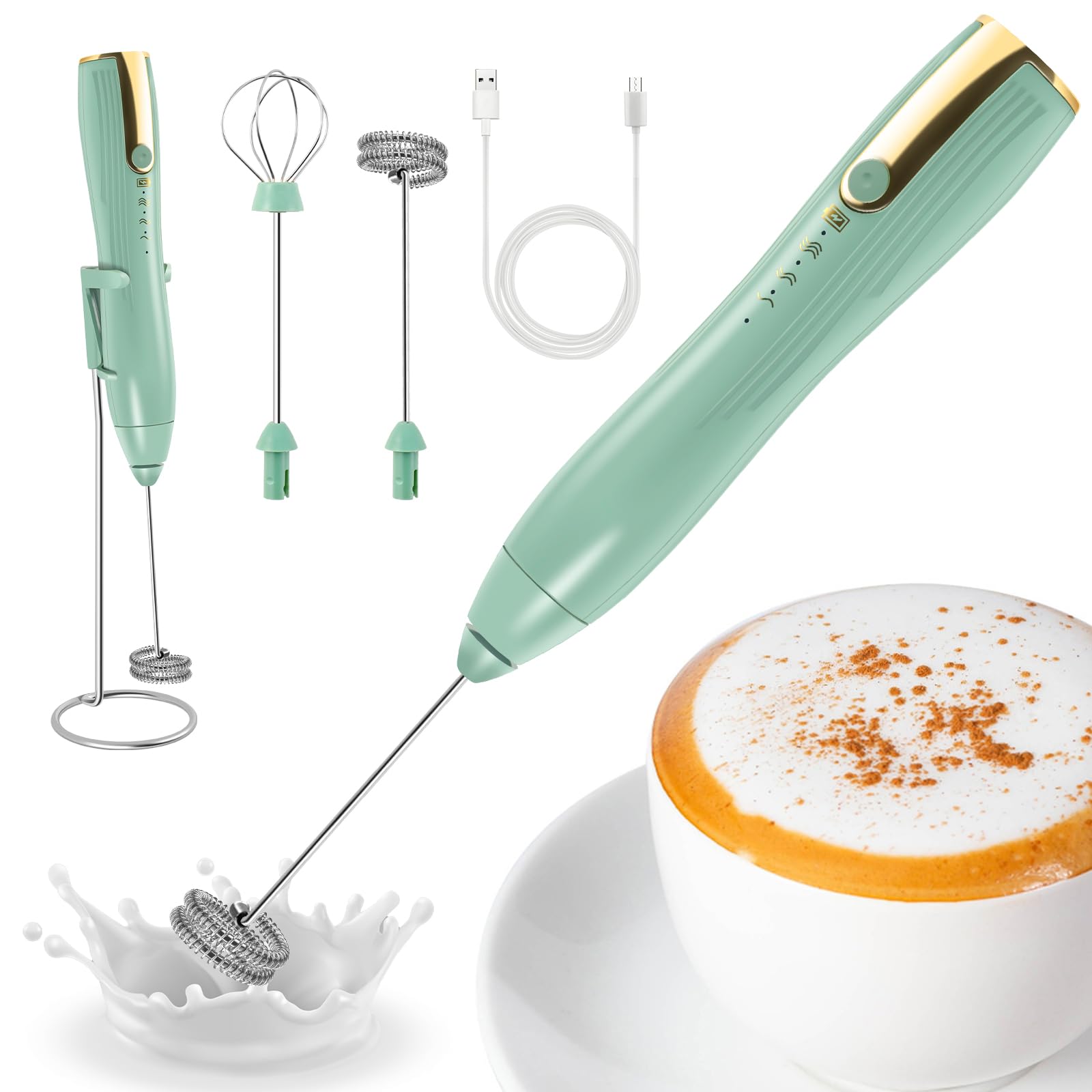 Abizarch Powerful Handheld Milk Frother, Whisk Drink Mixer, Rechargeable Electric Foam Maker, Coffee Frother, Hand Blender, for Latte Cappuccino, Frappe, Matcha Maker