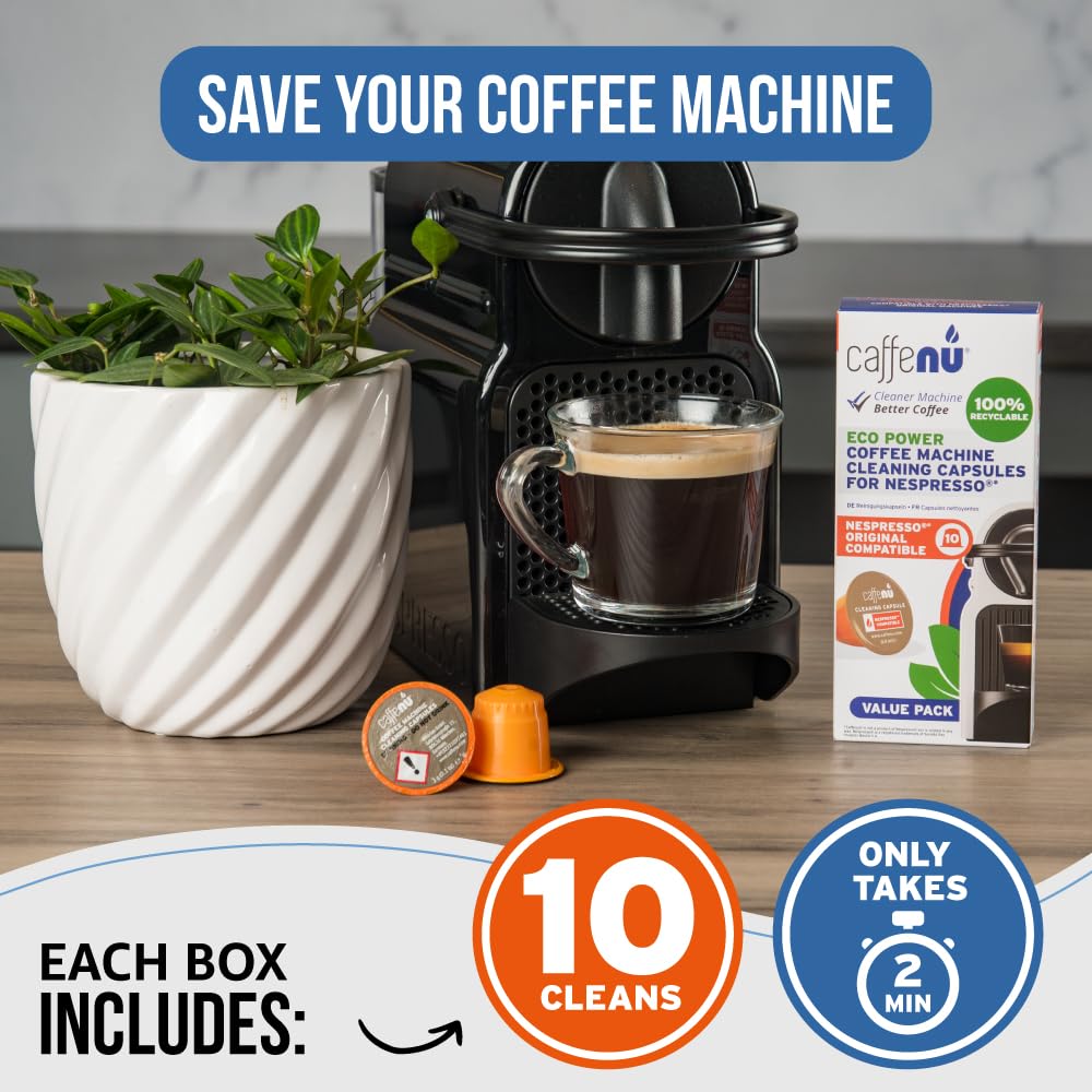 Caffenu Cleaning Pods compatible with Nespresso OriginalLine 10 Cleaner Capsules to enhanced Coffee Flavor. Use with Descaling Kit.
