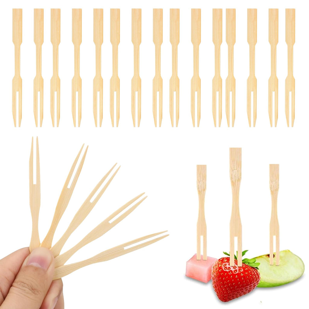 600 Pcs Disposable Bamboo Forks, 3.4 inch Natural Wood Forks Toothpicks for Fruit Appetizer Vegetable Salad, Pizza, Grilled Meat
