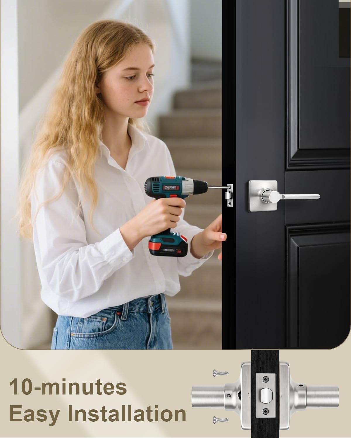 GOBEKOR 1 Pack Satin Nickel Interior Door Handles Heavy Duty Passage Door Levers Indoor Door Levers Keyless Interior Door Handle for Hallway & Closet