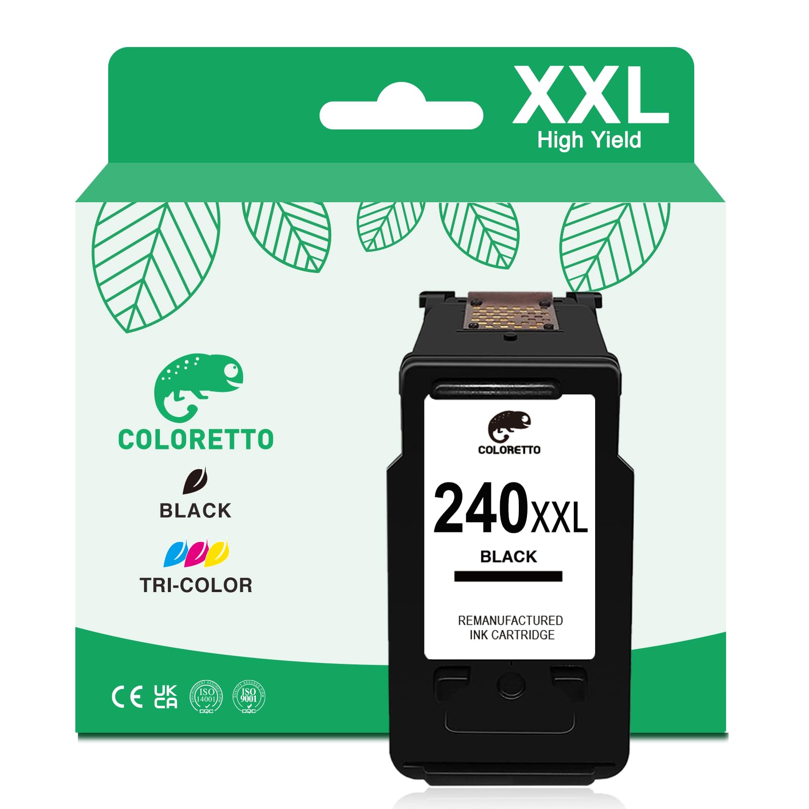 COLORETTO 240XXL Black Ink Cartridge for Canon Pixma MX532 MX472 MX470 MX452 MX432 TS5120 MG3620 MG3600 MG3522 MG3520 MG3220 MG2120 Printer Remanufactured High-Yield PG-240 XXL pg240xxl Noir 1-Pack