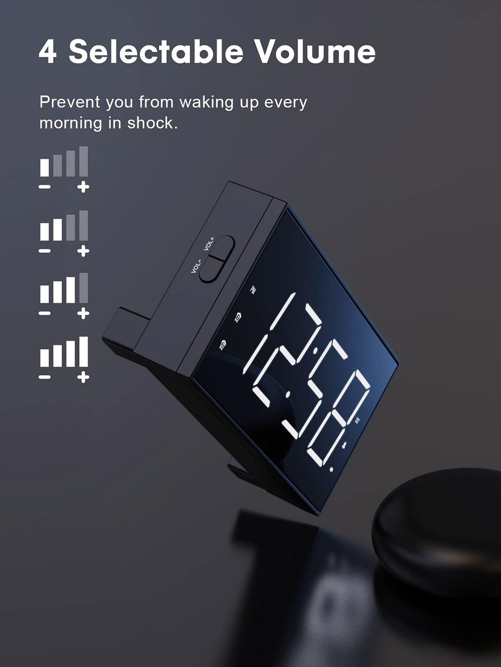 ROCAM Alarm Clock for Heavy Sleepers, Vibrating Alarm Clock with Bed Shaker Dual Alarms, 7.5" Large LED Display with 5 Brightness Dimmer, Alarm Clocks for Bedrooms, Deaf People