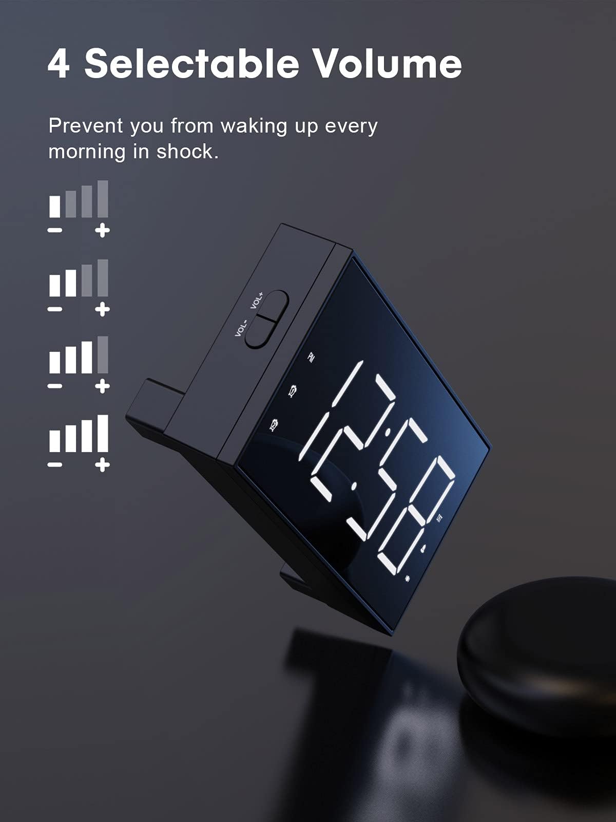 ROCAM Alarm Clock for Heavy Sleepers, Vibrating Alarm Clock with Bed Shaker Dual Alarms, 7.5" Large LED Display with 5 Brightness Dimmer, Alarm Clocks for Bedrooms, Deaf People