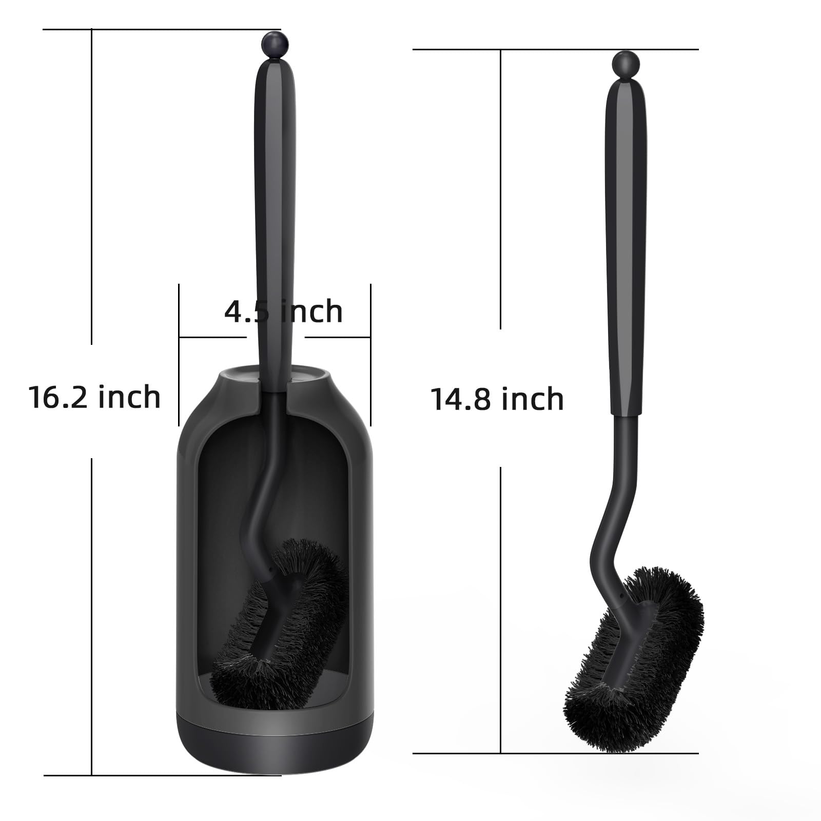 HAMITOR Toilet Brush and Holder Set: Curved Design Bathroom Toilet Bowl Cleaner Brush for Deep Cleaning Under Rim- Flexible Bristles Toilet Scrubber with Long Handle- Modern Travel RV Tools- Black