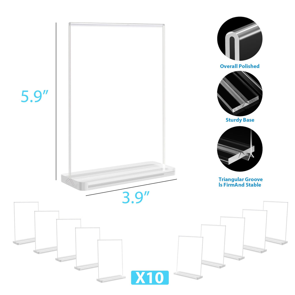 10 Pack Acrylic Sign Holder Clear Display Stand Double Sided Vertical Flyer Menu Brochure Holders for Restaurant Wedding School Office Hotel Party, 4 x 6Inch (10PCS)