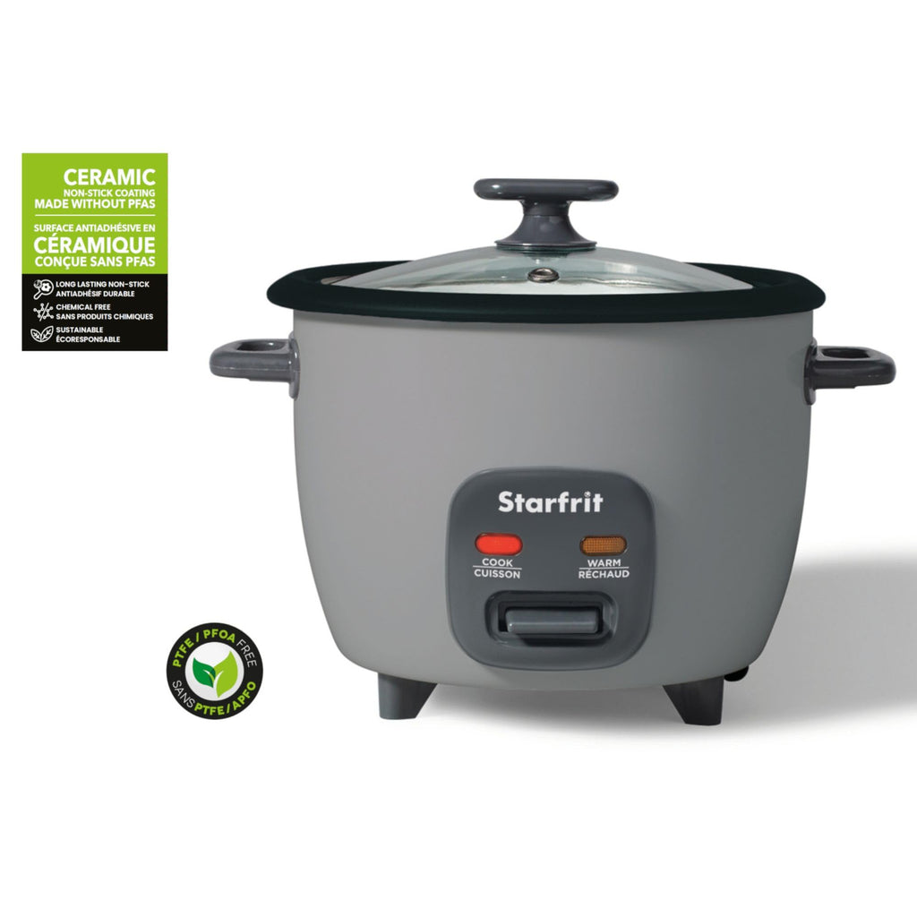 Starfrit Electric Rice Cooker – 10 Cups – Ceramic Non-Stick Coating without PFAS – Steamer Basket, Measuring Cup & Service Spoon - 400W - Grey