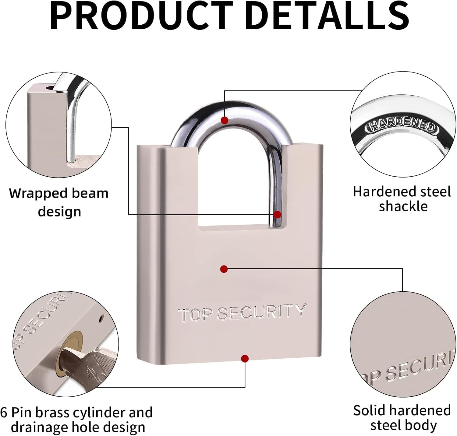 AMMIY Locks with 4 Keys，Keyed Alike Heavy Duty Pad Lock，Outdoor Solid Brass Keyed Padlock, High Security Wraped Beam Padlock with Key for Gate Lock School Gym Locker Storage Unit Fence Hasp Toolbox