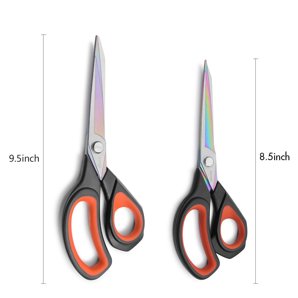 LIVINGO 2 Pack Premium Tailor Scissors Heavy Duty Multi-Purpose Titanium Coating Forged Stainless Steel Sewing Fabric Leather Dressmaking Shears Professional Crafting (8.5 & 9.5INCH)