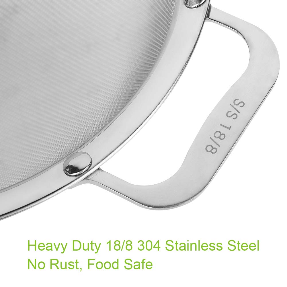 Stainless Steel 18/8 Mesh Strainer, 30 Mesh Extra Fine Quinoa Sieve, with Solid Sturdy Handle, 9" Large Flour Filter with Wider Hook