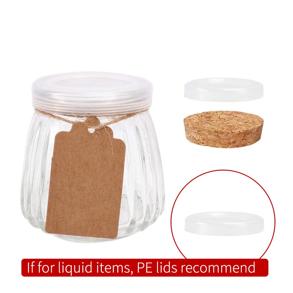 4 oz Glass Jars with PE Lids and Cork Lids, 24 Pack Mini Pudding Jars Clear Yogurt Jars Glass Favor Jars Containers for Spice, Jam, honey, Mousse, Wedding Favors, Shower Favors, DIY and Art
