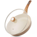 SENSARTE Ceramic Nonstick Frying Pan Skillet with Lid, 8/9.5/11/12.5 Inch Non Stick Pan Wok, Healthy Kitchen Cooking Sauté Pans, Free of Intentionally Added PFOA/PFAS/PTFE, Induction Compatible, Taupe
