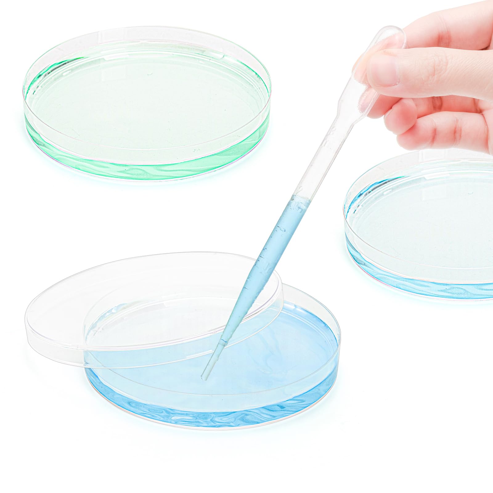 Bekith Petri Dishes with Lids, 50 Pack 90mm Dia x 15mm Deep Plastic Sterile Container, 50 Pack Plastic Transfer Pipettes(3ml)