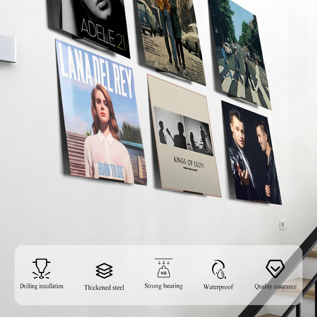 BiJun Vinyl Wall Mount 6 Pack, Black Metal Vinyl Holder Wall Display Shelf Record Stand for Albums LP Minimalist Storage Set CD Display in Office Home