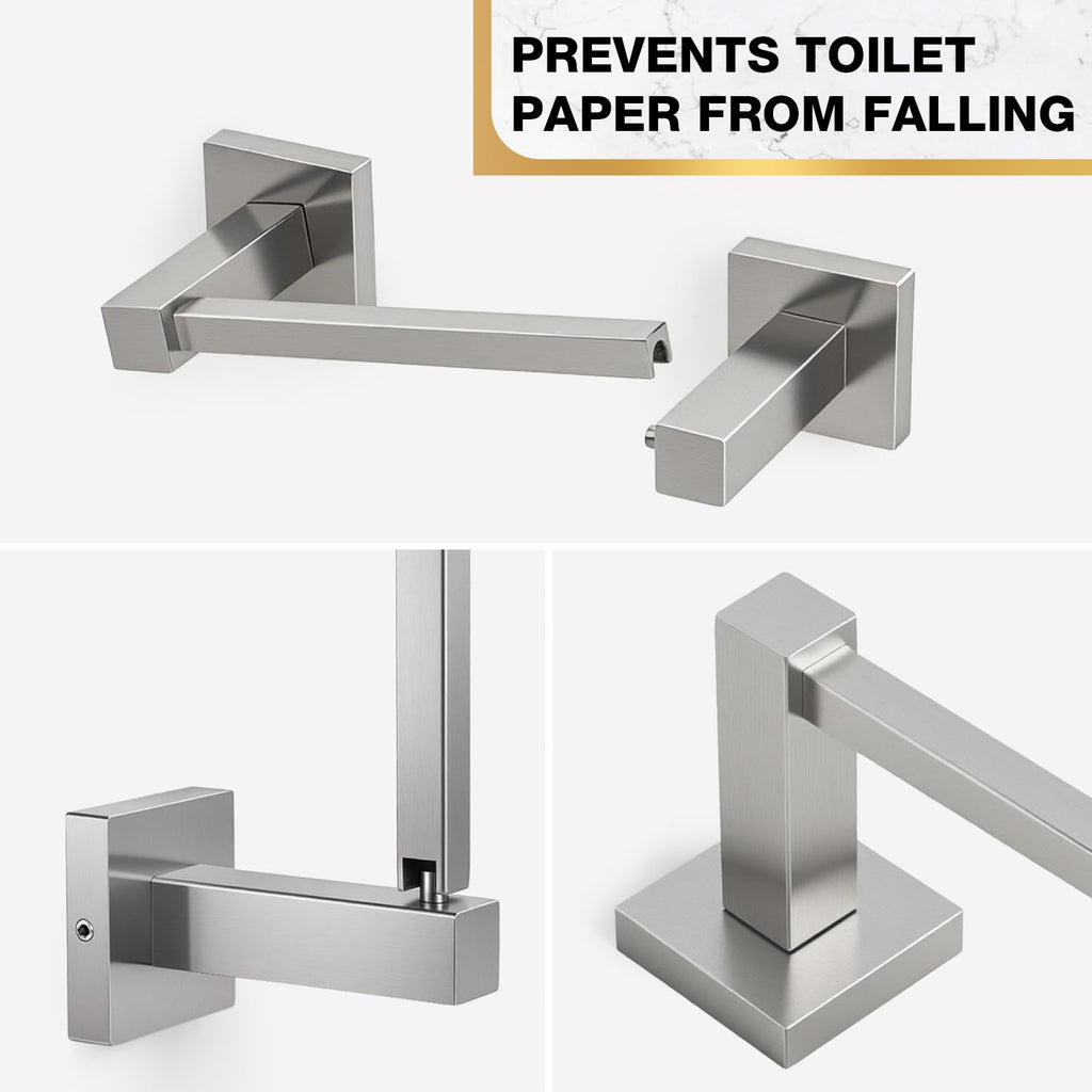 HITSLAM Brushed Nickel Toilet Paper Holder, SUS304 Stainless Steel Toilet Paper Roll Holder Wall Mounted, Double Post Pivoting Square Bathroom Tissue Holder Use for Washroom Kitchen