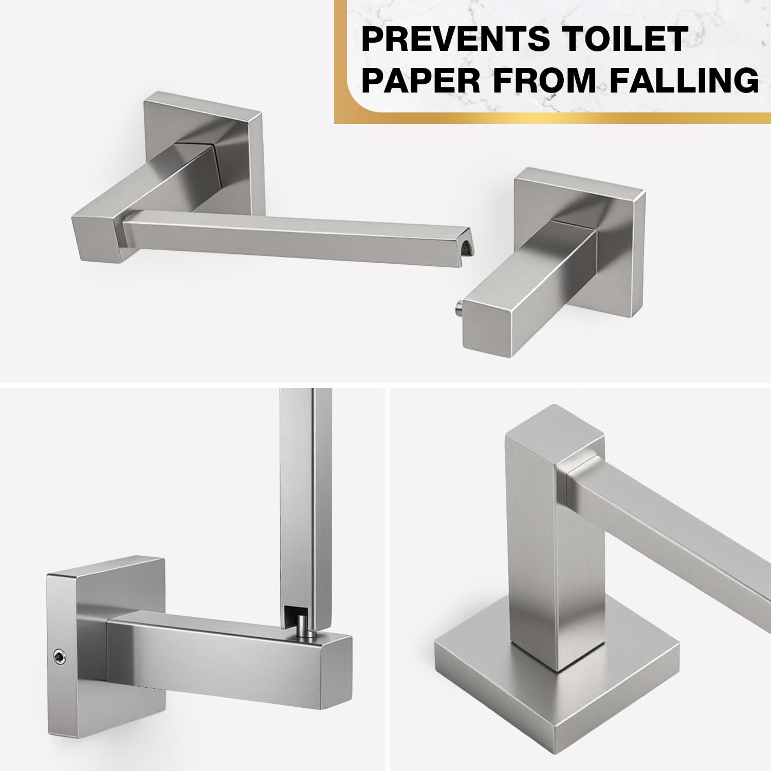 HITSLAM Brushed Nickel Toilet Paper Holder, SUS304 Stainless Steel Toilet Paper Roll Holder Wall Mounted, Double Post Pivoting Square Bathroom Tissue Holder Use for Washroom Kitchen