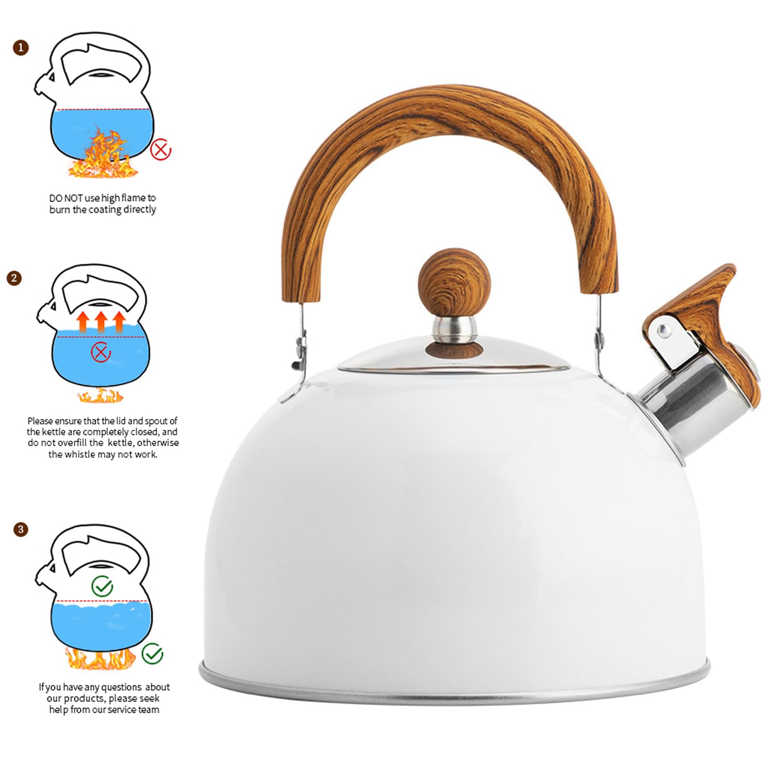 STARNOONTEK Tea Kettle, 88 Ounce 2.5L Stainless Steel Stove Top Whistling Tea Kettle Stainless Steel with Handle for Electric Stove Gas Stove(White)